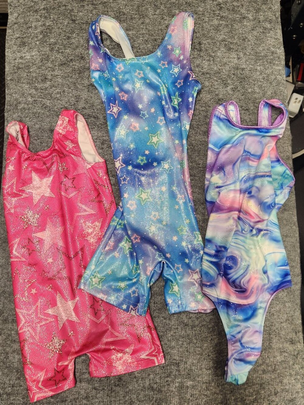 Girls Gymnastics Leotards Lot of 3 Galaxy Marble Stars Dance 1 Justice 2 unk